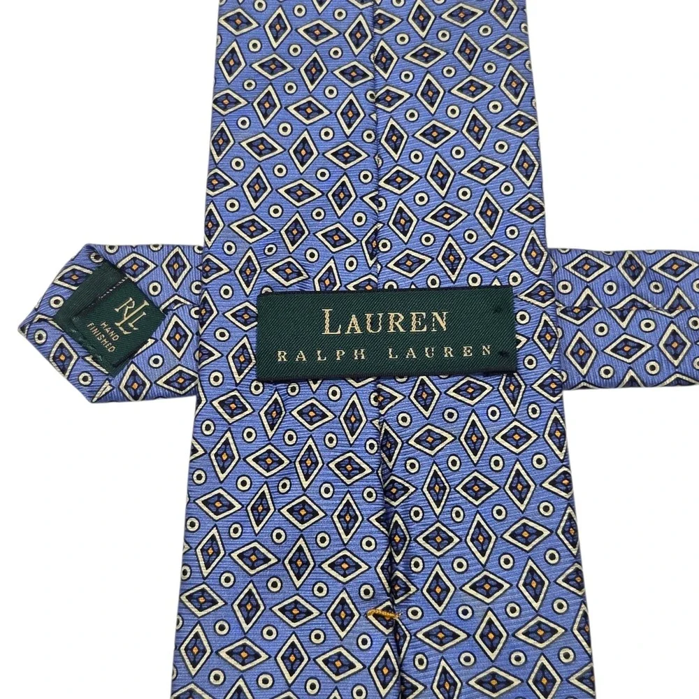 Vintage Lauren Ralph Lauren Blue Diamond Print‎ Geometric Neck Tie Mens Vtg USA